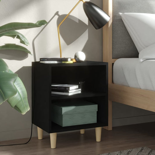Table de chevet avec pieds en bois massif noir 40x30x50 cm