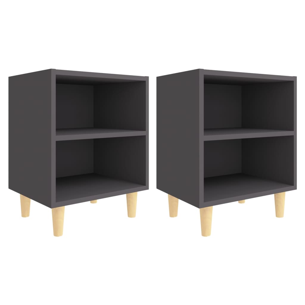 Nachttische mit Massivholz-Beinen 2 Stk. Grau 40x30x50 cm