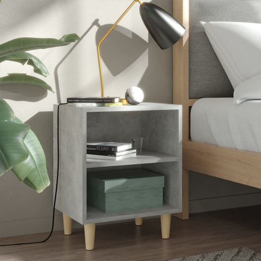 Bedside table with solid wood legs concrete grey 40x30x50 cm