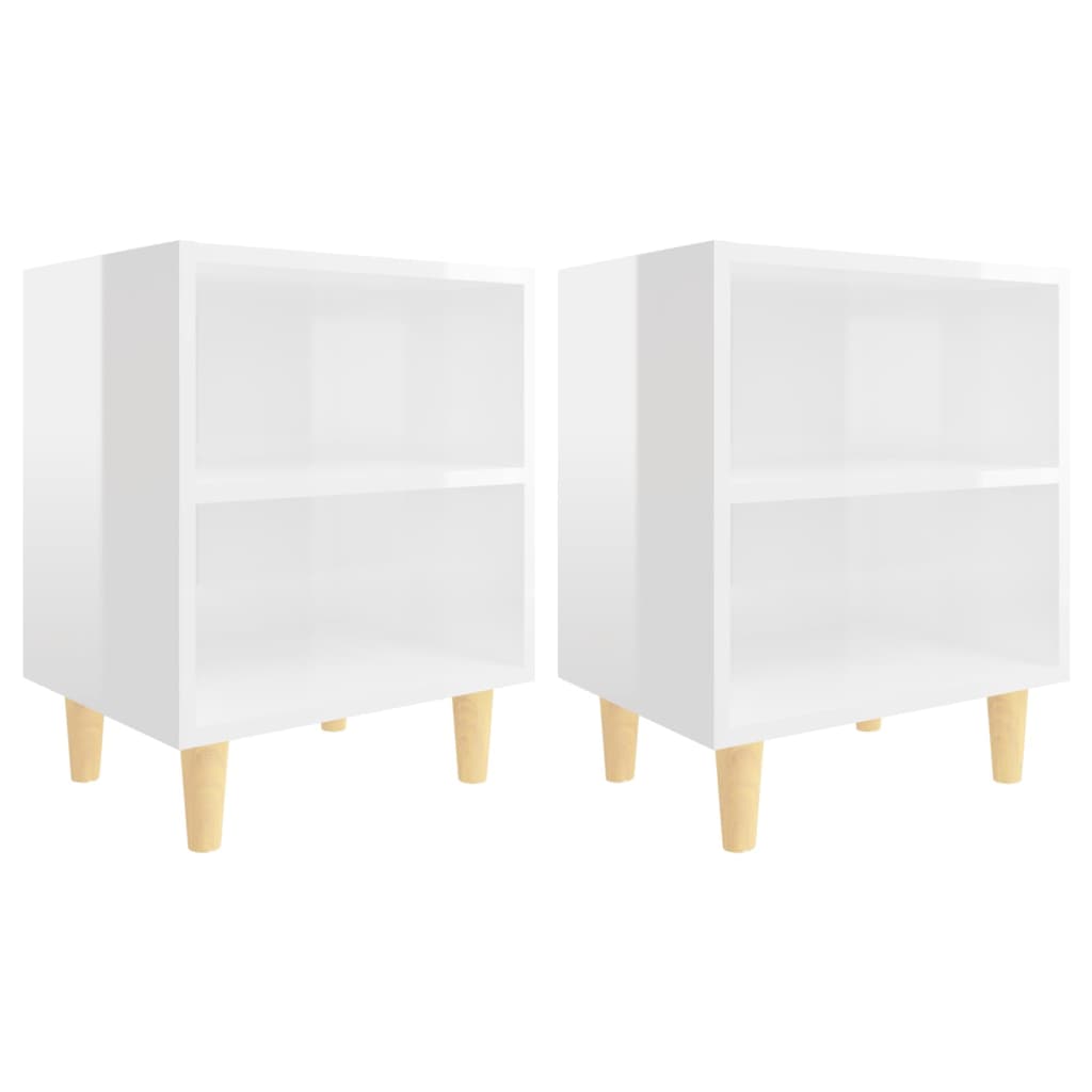 Bedside tables solid wood legs 2 pcs. High gloss white 40x30x50cm