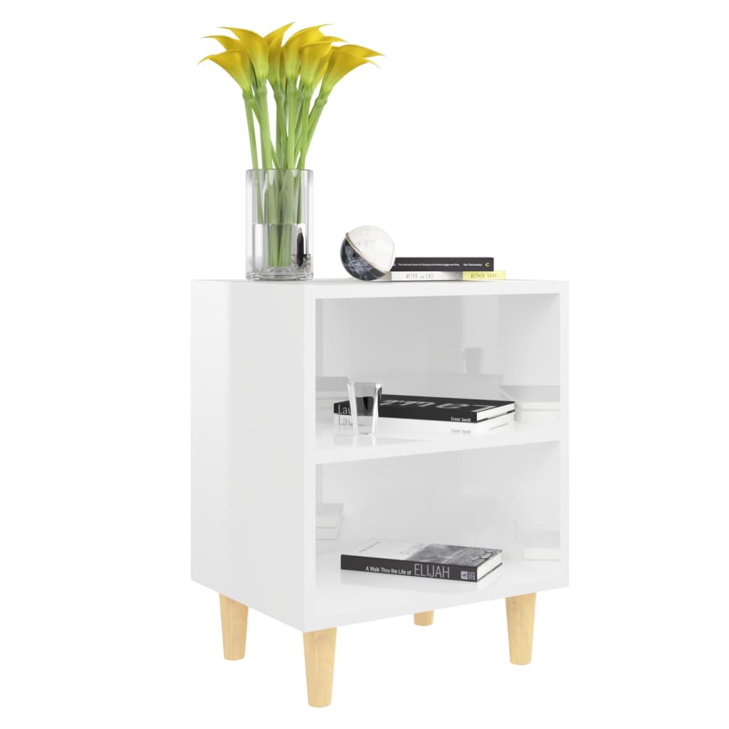 Bedside tables solid wood legs 2 pcs. High gloss white 40x30x50cm