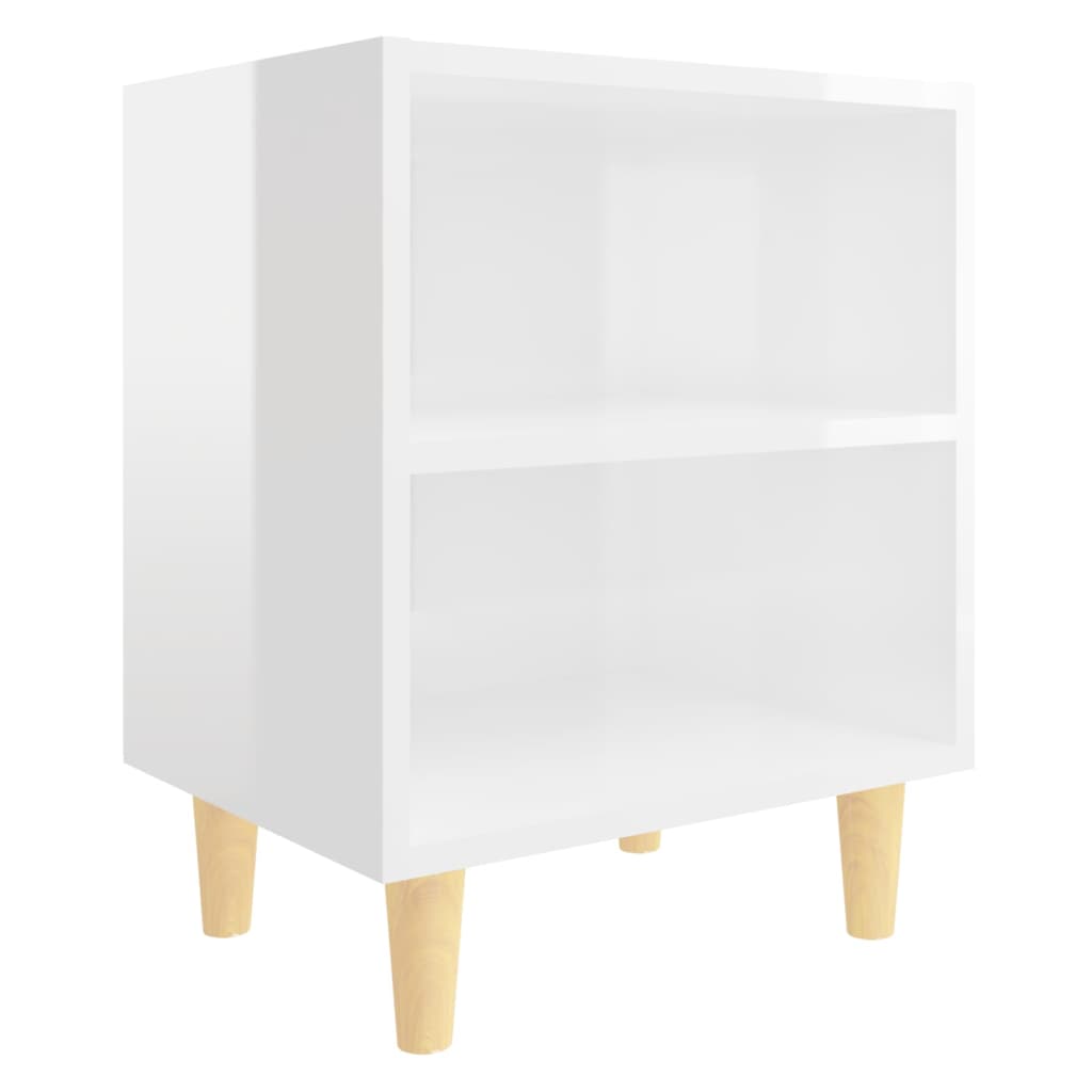 Bedside tables solid wood legs 2 pcs. High gloss white 40x30x50cm