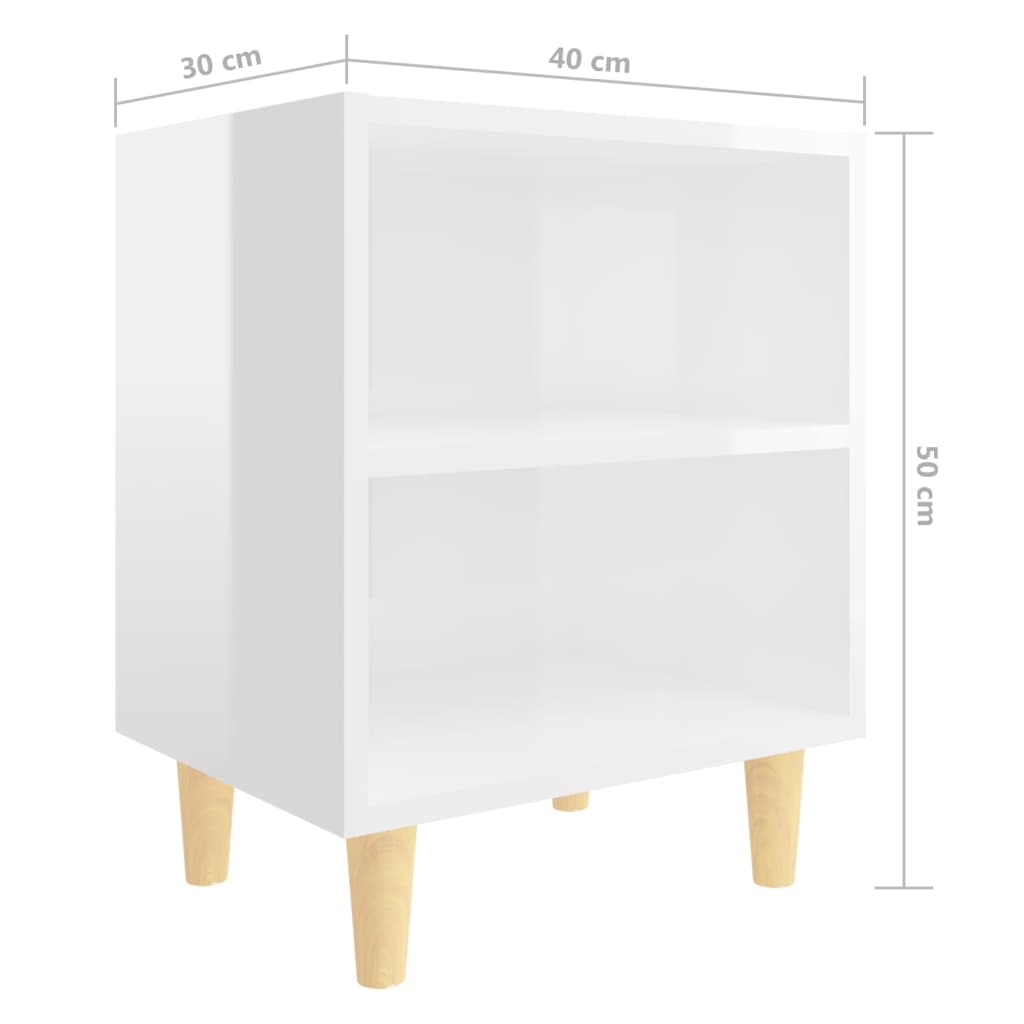 Bedside tables solid wood legs 2 pcs. High gloss white 40x30x50cm