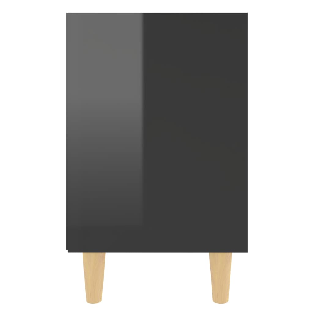 Bedside table with solid wood legs high-gloss black 40x30x50 cm