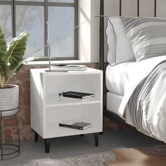 Bedside table with metal legs white 40x30x50 cm