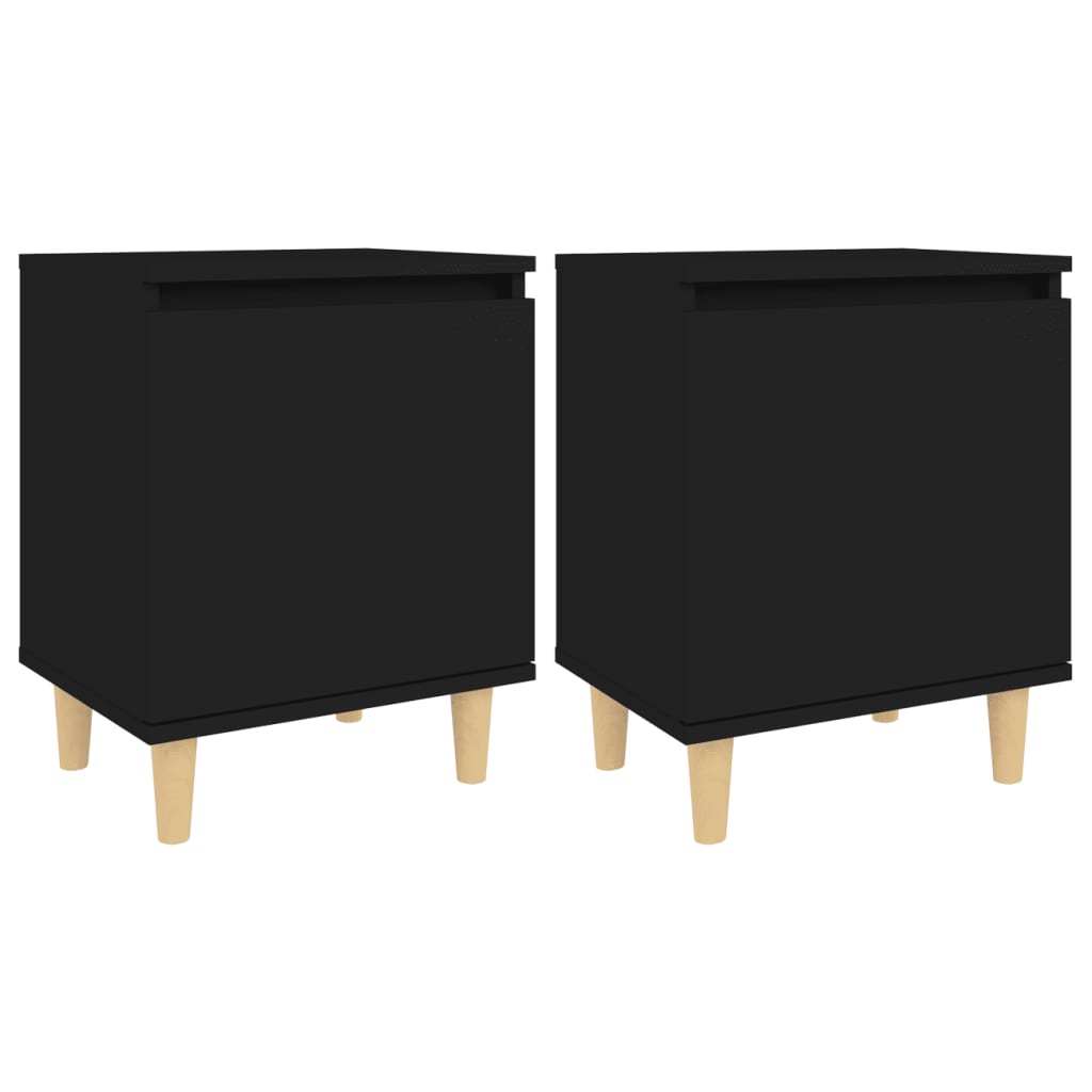 Nachttische mit Massivholz-Beinen 2 Stk. Schwarz 40x30x50 cm