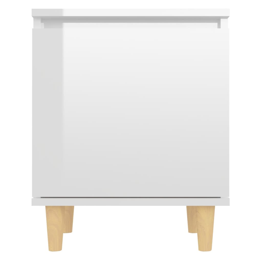 Nachttische Massivholz-Beinen 2 Stk. Hochglanz-Weiß 40x30x50cm