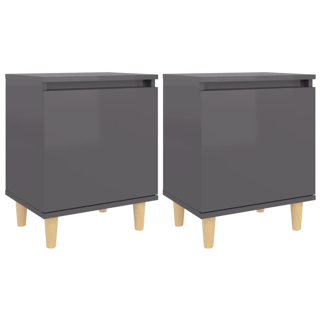 Nachttische Massivholz-Beine 2 Stk. Hochglanz-Grau 40x30x50 cm