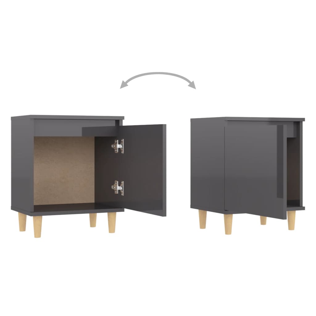 Nachttische Massivholz-Beine 2 Stk. Hochglanz-Grau 40x30x50 cm