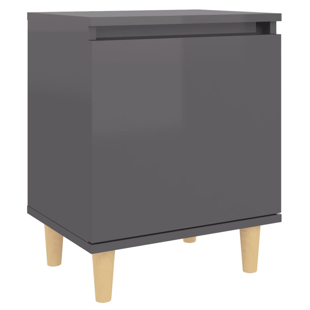 Nachttische Massivholz-Beine 2 Stk. Hochglanz-Grau 40x30x50 cm