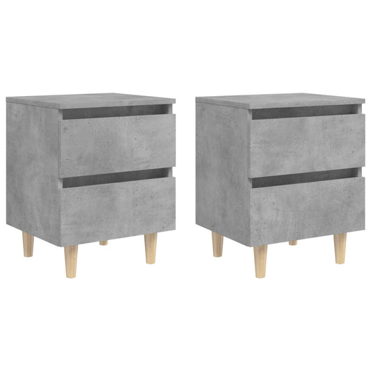 Tables de chevet 2 pièces avec pieds en pin gris béton 40x35x50 cm