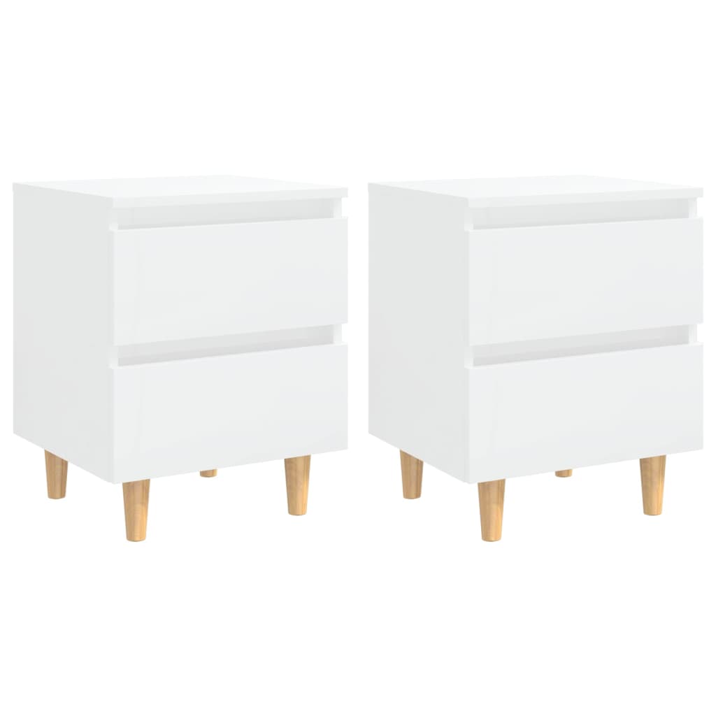 Tables de chevet 2 pièces avec pieds en pin blanc brillant