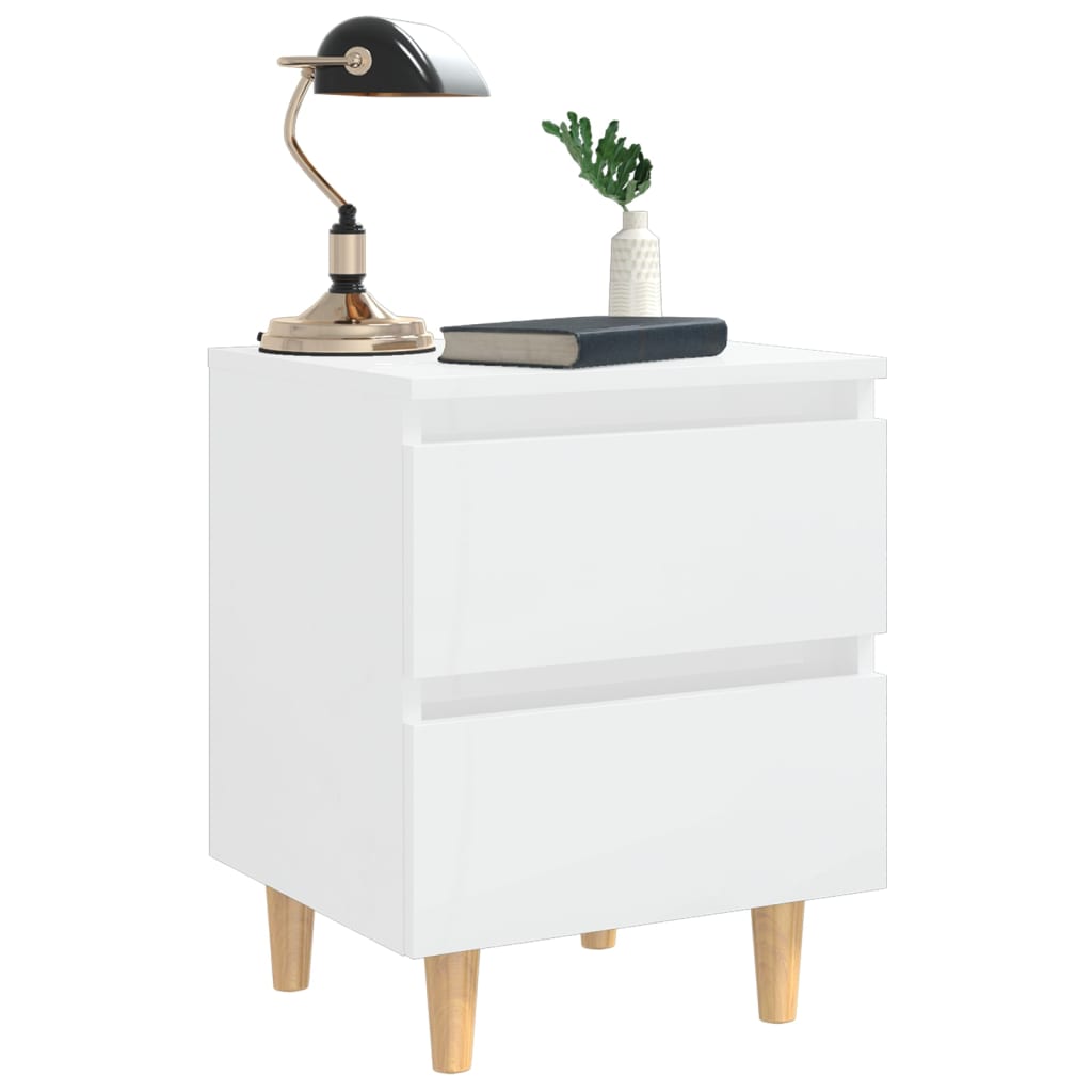 Tables de chevet 2 pièces avec pieds en pin blanc brillant