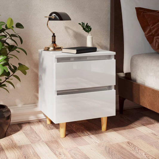 Tables de chevet 2 pièces avec pieds en pin blanc brillant