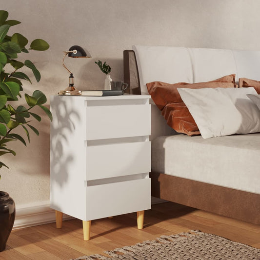 Bedside table with solid wood legs white 40x35x69 cm