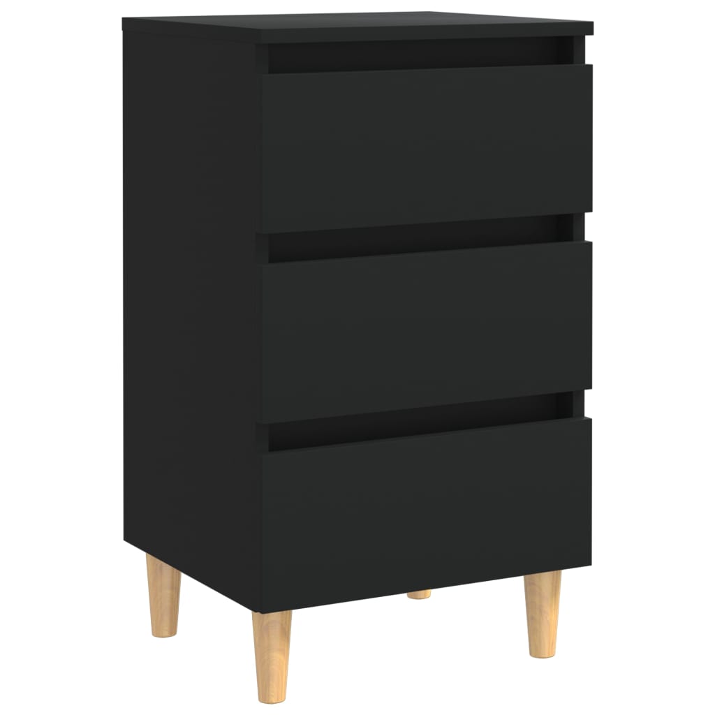 Table de chevet avec pieds en bois massif noir 40x35x69 cm