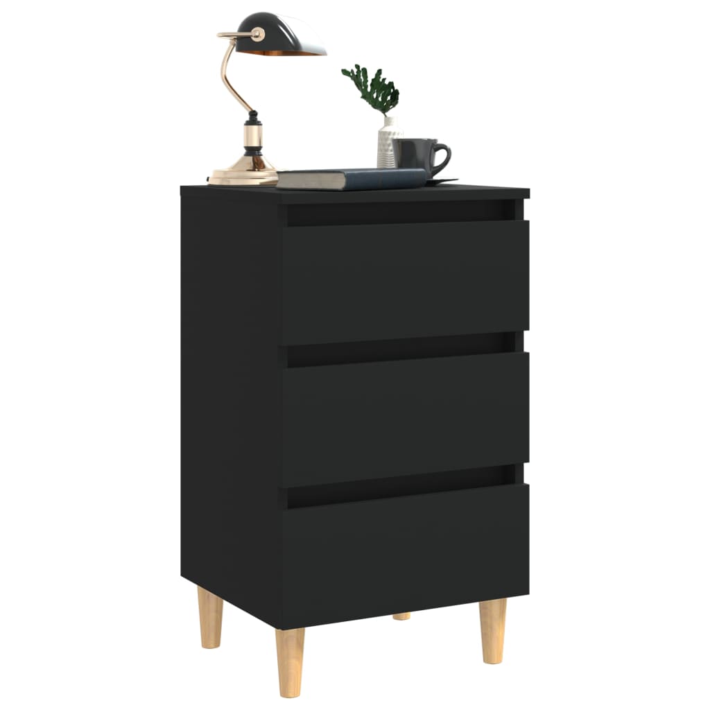 Table de chevet avec pieds en bois massif noir 40x35x69 cm