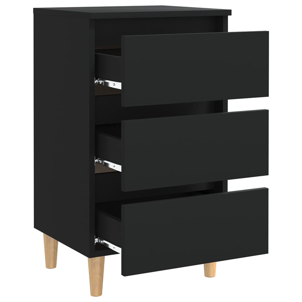 Table de chevet avec pieds en bois massif noir 40x35x69 cm