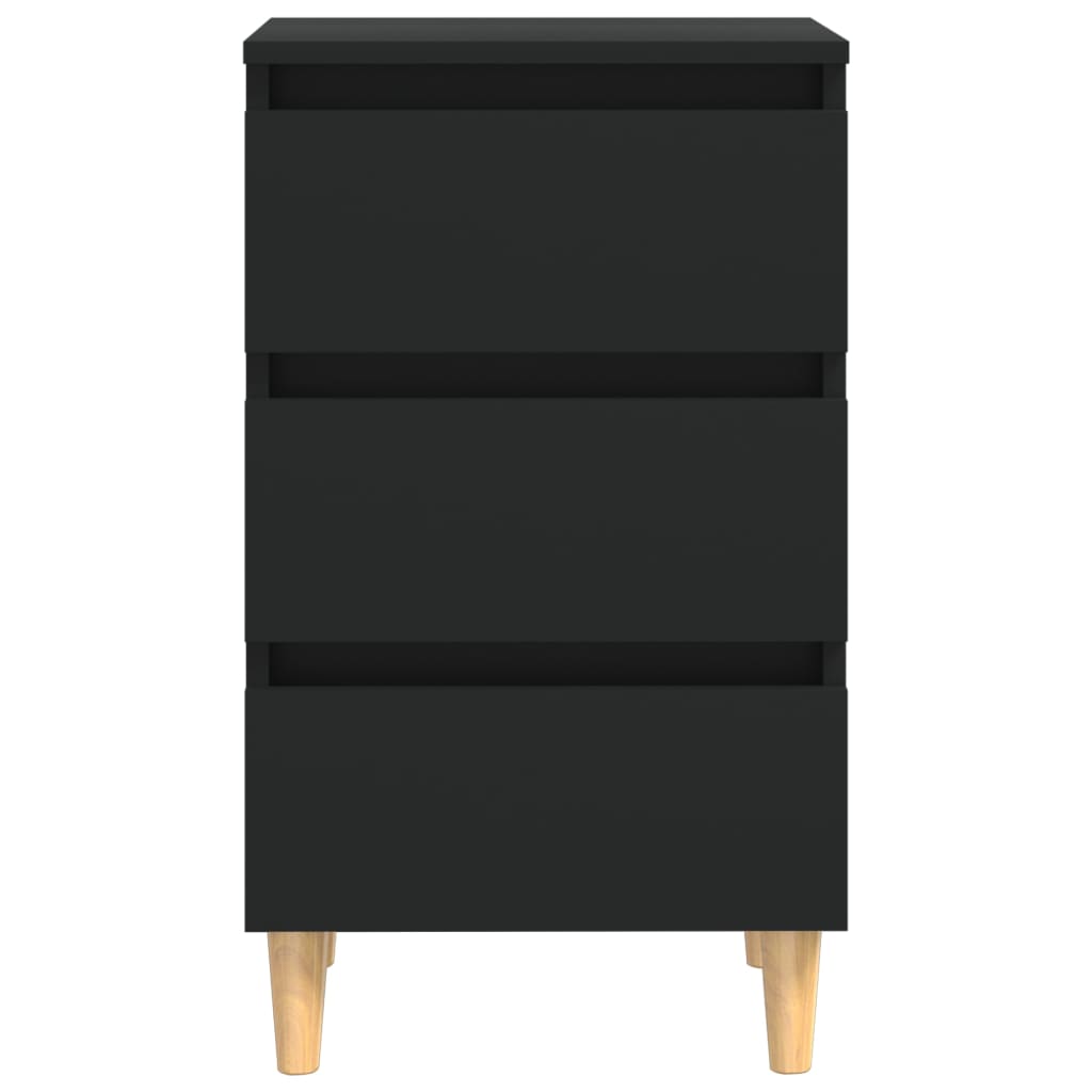 Table de chevet avec pieds en bois massif noir 40x35x69 cm