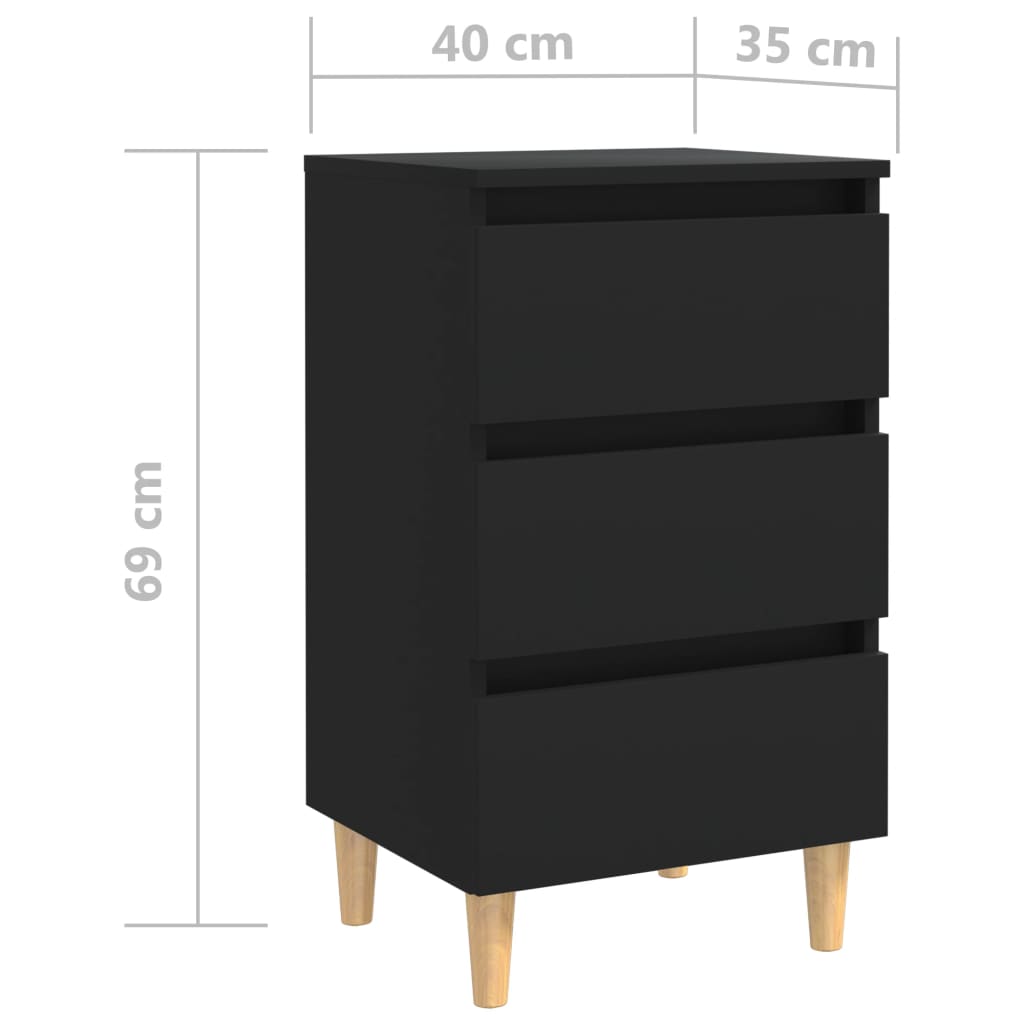 Table de chevet avec pieds en bois massif noir 40x35x69 cm
