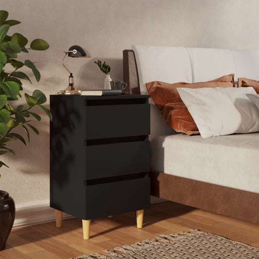 Table de chevet avec pieds en bois massif noir 40x35x69 cm
