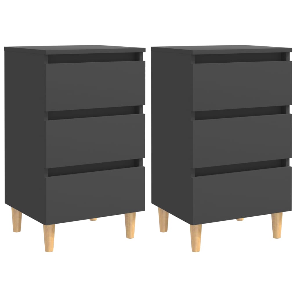 Nachttische mit Massivholz-Beinen 2 Stk. Grau 40x35x69 cm