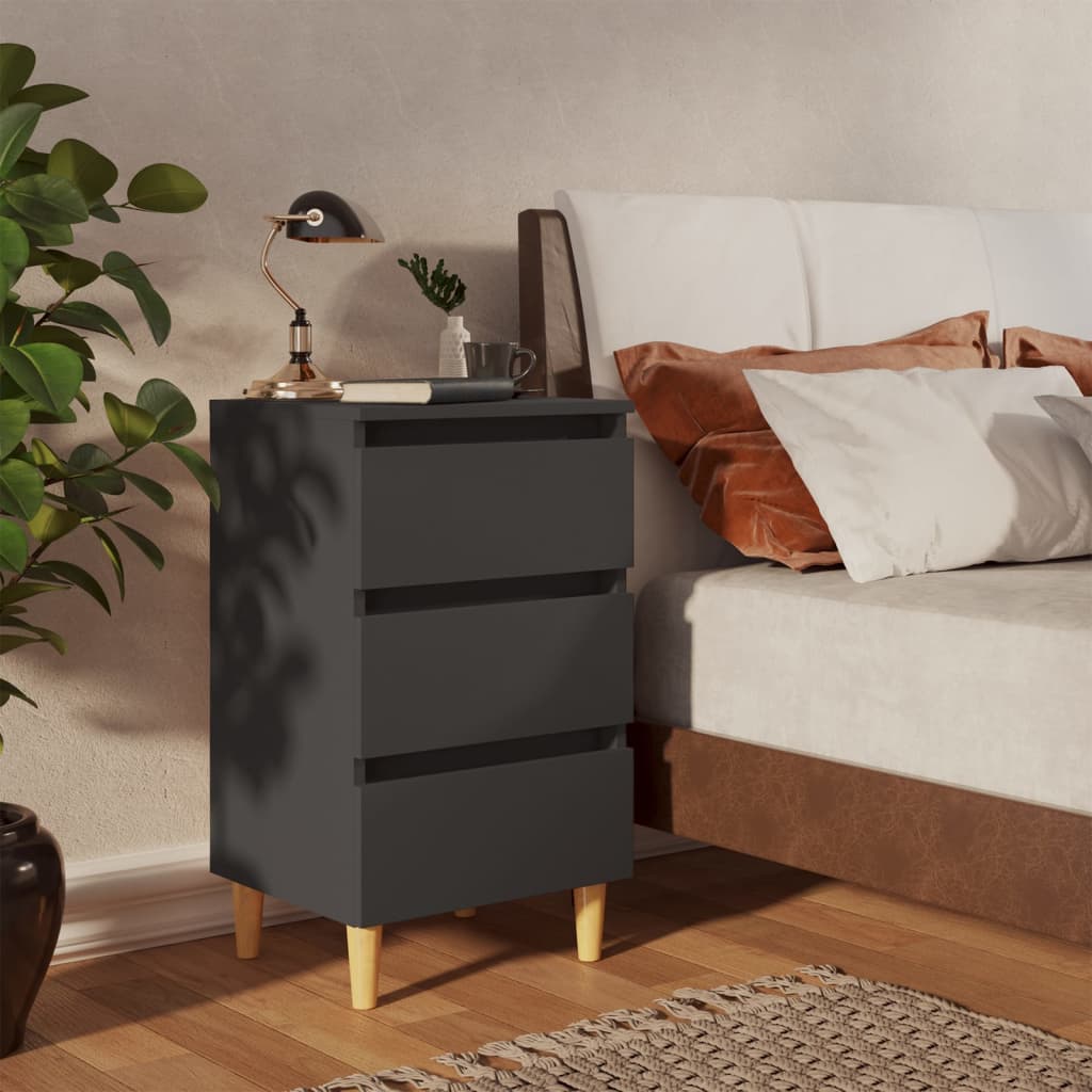 Nachttische mit Massivholz-Beinen 2 Stk. Grau 40x35x69 cm