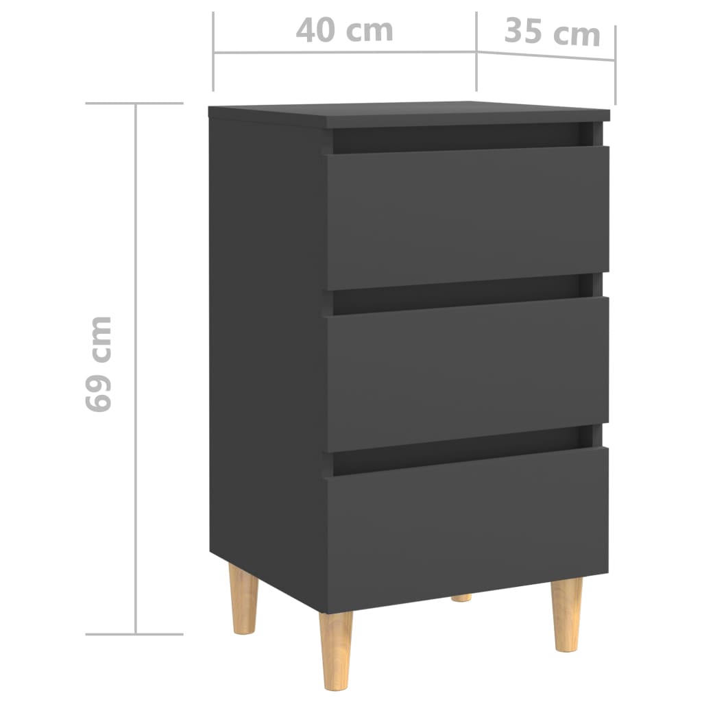 Nachttische mit Massivholz-Beinen 2 Stk. Grau 40x35x69 cm