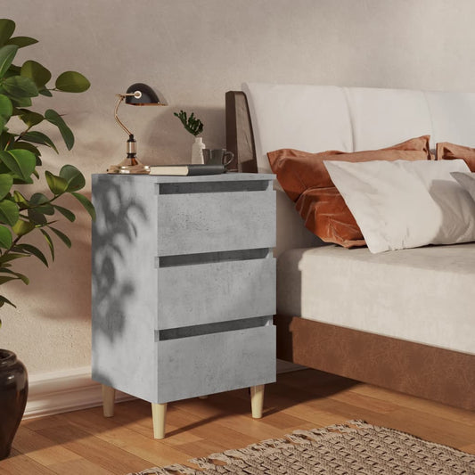 Bedside table with solid wood legs concrete grey 40x35x69 cm