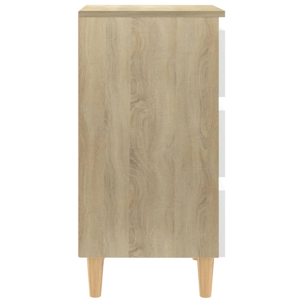 Nachttische mit Holzbeinen 2 Stk. Weiß Sonoma-Eiche 40x35x69cm