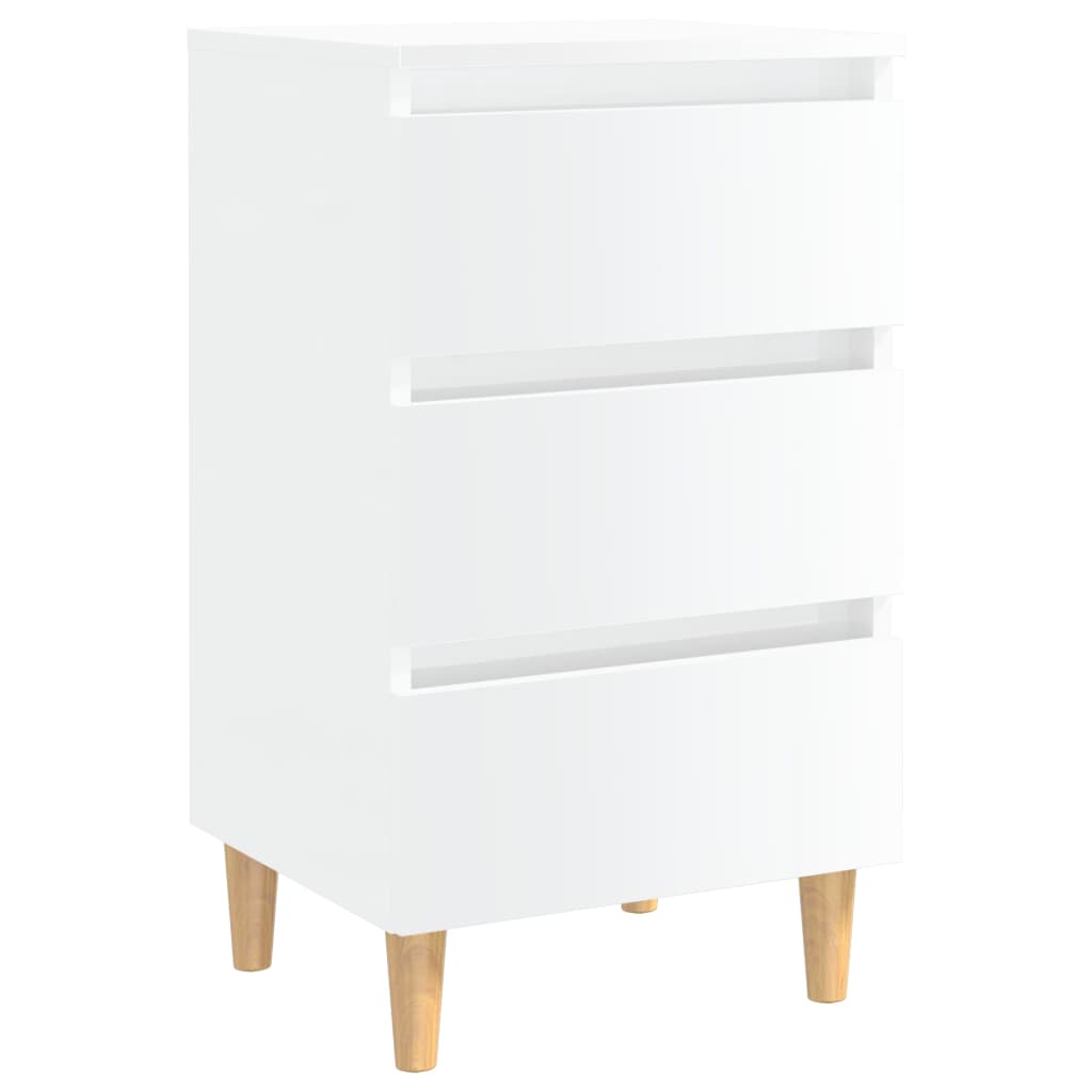 Bedside table with solid wood legs high gloss white 40x35x69 cm