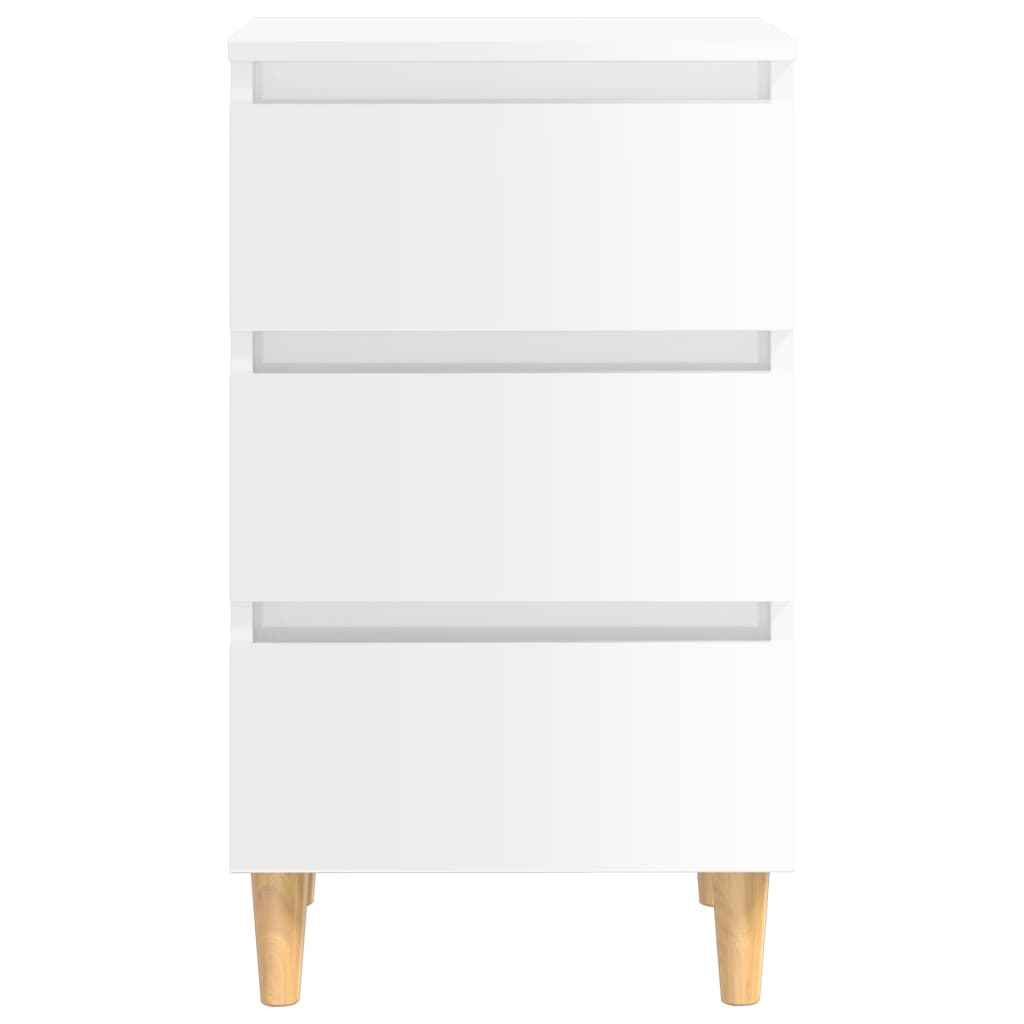 Bedside table with solid wood legs high gloss white 40x35x69 cm