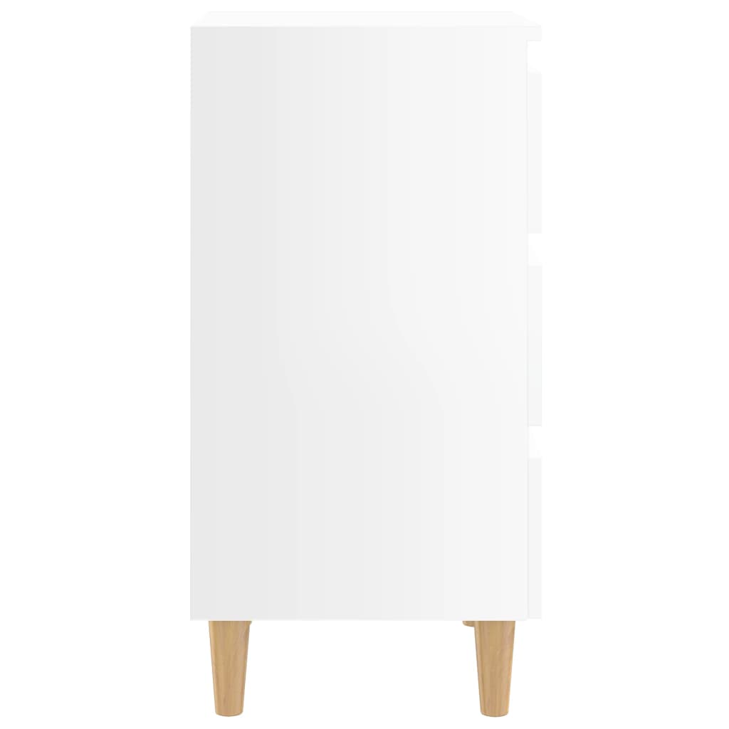 Bedside table with solid wood legs high gloss white 40x35x69 cm