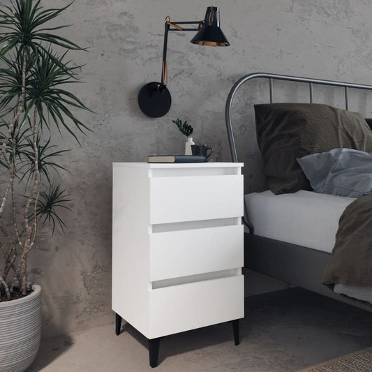 Bedside table with metal legs white 40x35x69 cm