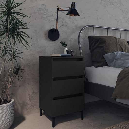 Bedside table with metal legs Black 40x35x69 cm