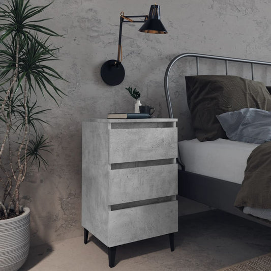 Bedside table with metal legs concrete grey 40x35x69 cm