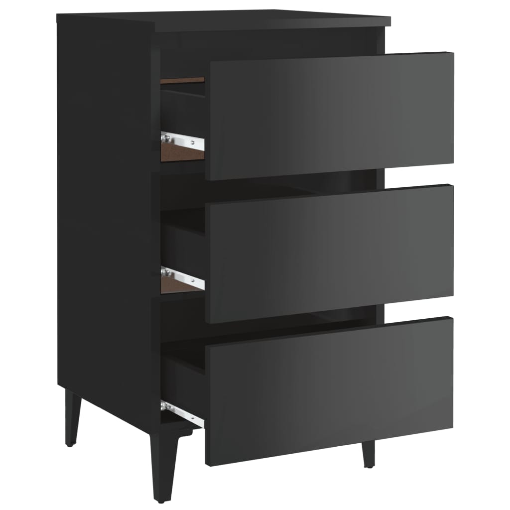 Nachttische mit Metallbeinen 2Stk. Hochglanz-Schwarz 40x35x69cm