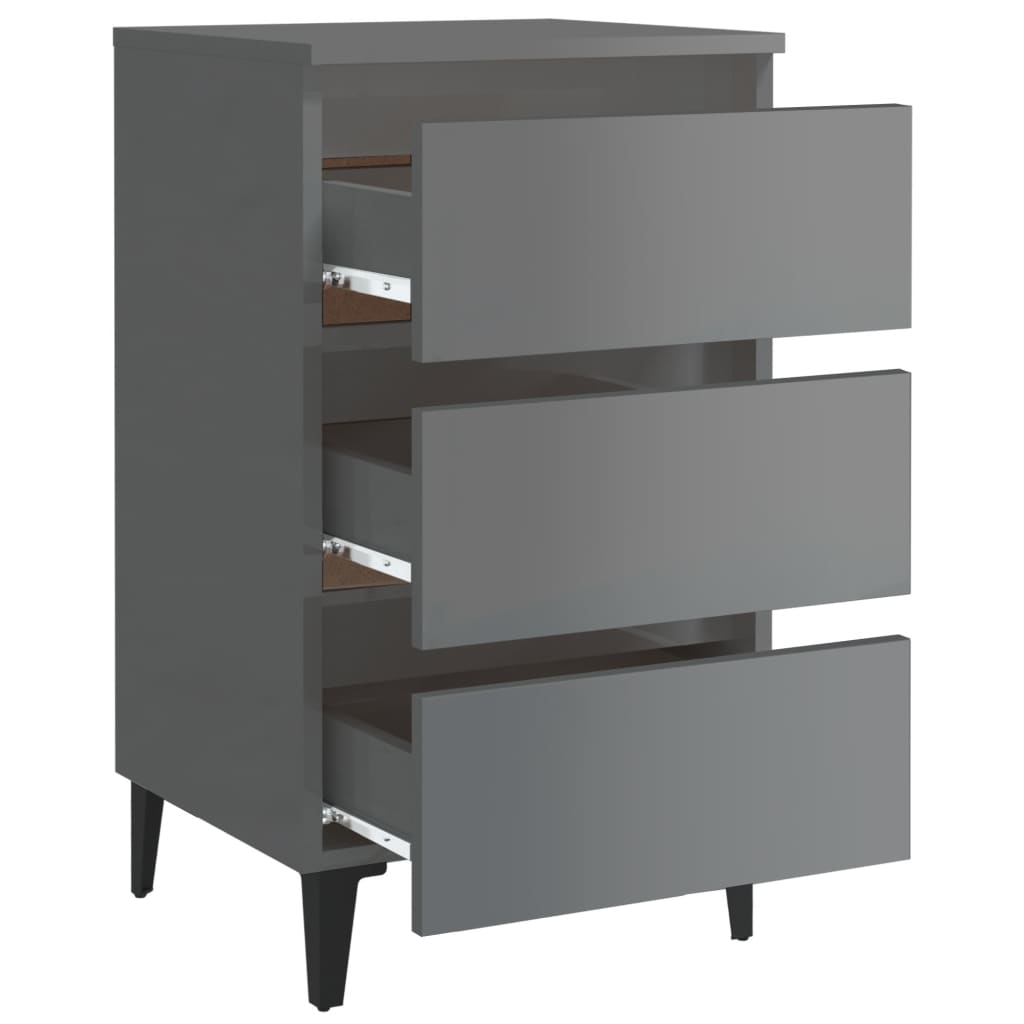 Nachttische mit Metallbeinen 2 Stk. Hochglanz-Grau 40x35x69 cm