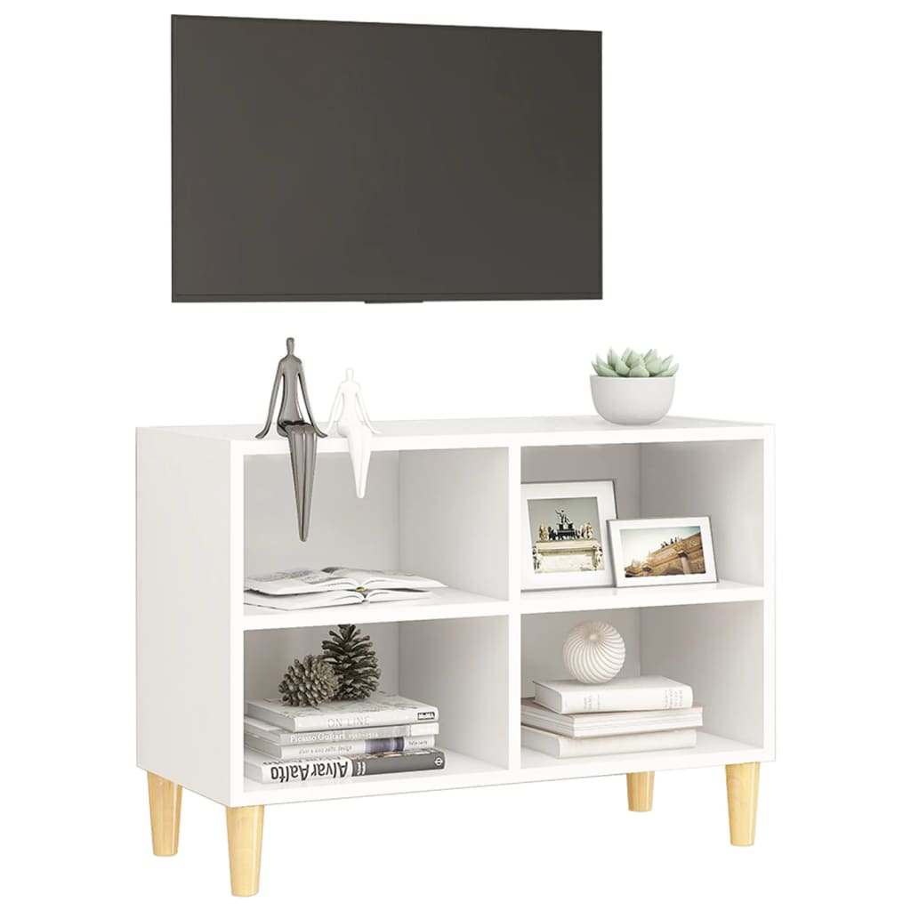 Meuble TV avec pieds en bois massif blanc 69,5x30x50 cm