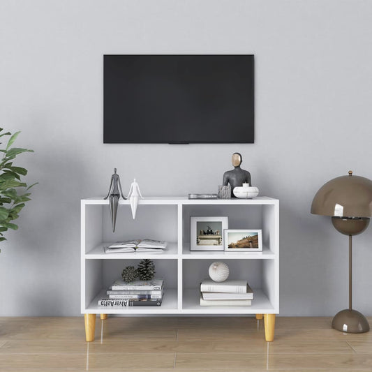 Meuble TV avec pieds en bois massif blanc 69,5x30x50 cm