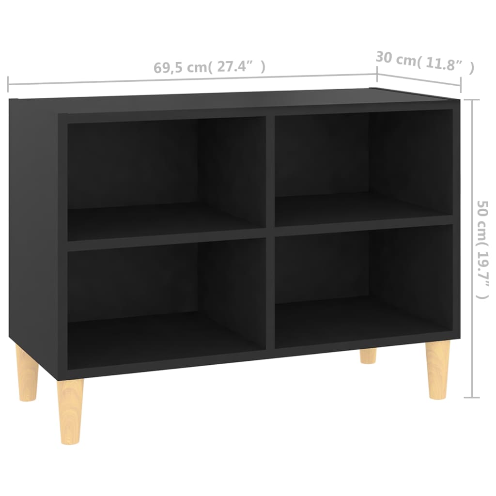 Meuble TV avec pieds en bois massif noir 69,5x30x50 cm
