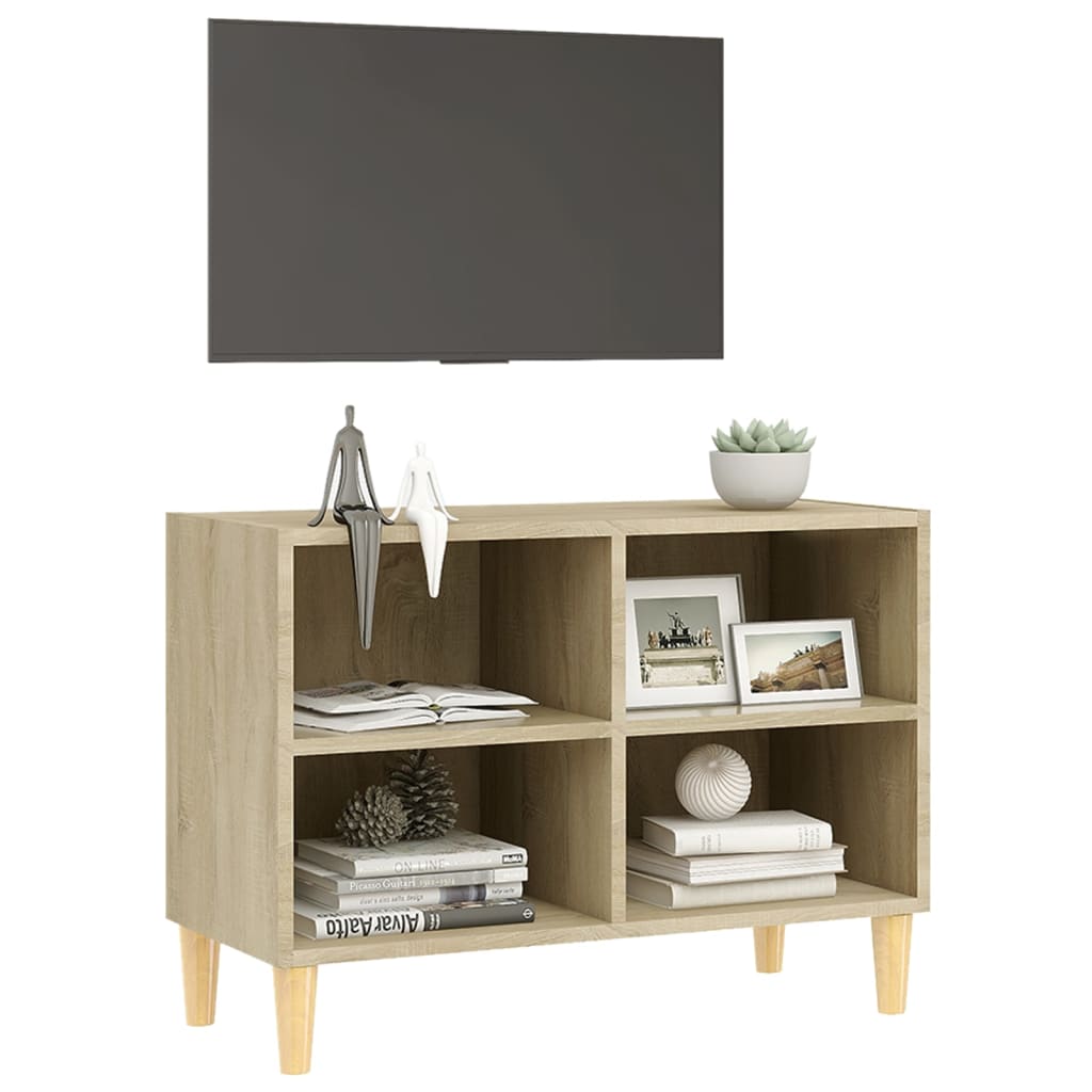 Meuble TV avec pieds en bois massif Chêne Sonoma 69,5x30x50 cm