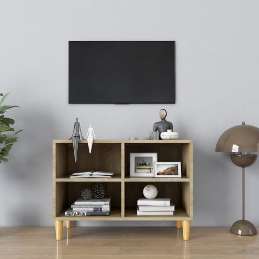 Meuble TV avec pieds en bois massif Chêne Sonoma 69,5x30x50 cm