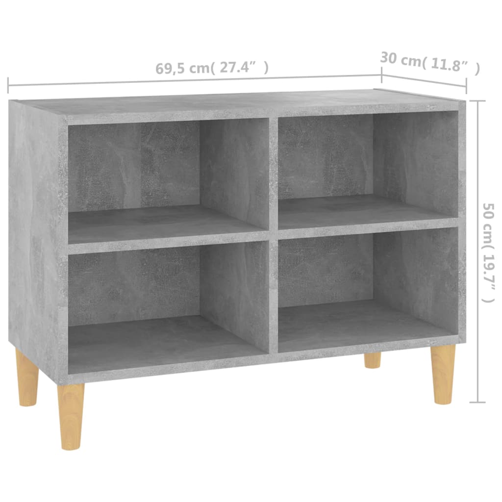 Meuble TV avec pieds en bois massif gris béton 69,5x30x50 cm