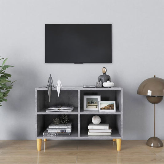 Meuble TV avec pieds en bois massif gris béton 69,5x30x50 cm