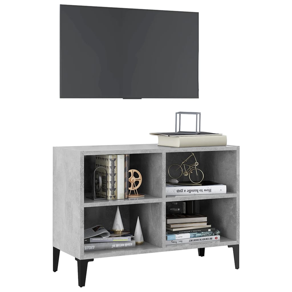 Meuble TV avec pieds en métal, gris béton, 69,5 x 30 x 50 cm