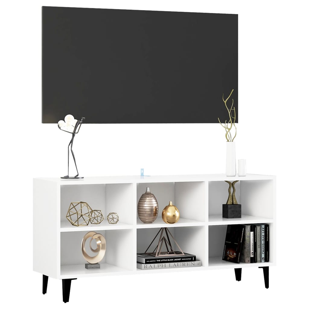 Meuble TV avec pieds en métal blanc 103,5x30x50 cm