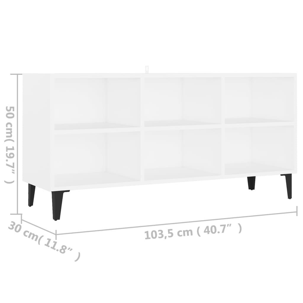 Meuble TV avec pieds en métal blanc 103,5x30x50 cm