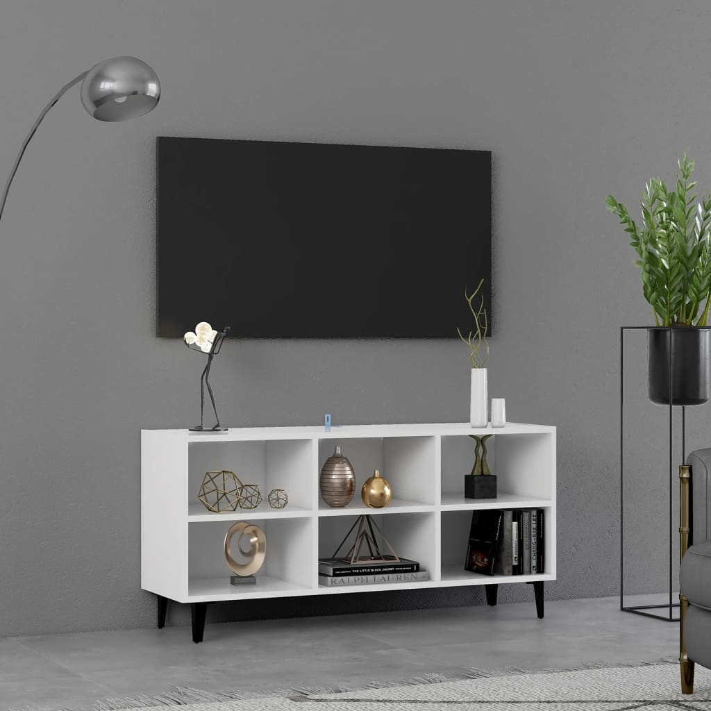 Meuble TV avec pieds en métal blanc 103,5x30x50 cm