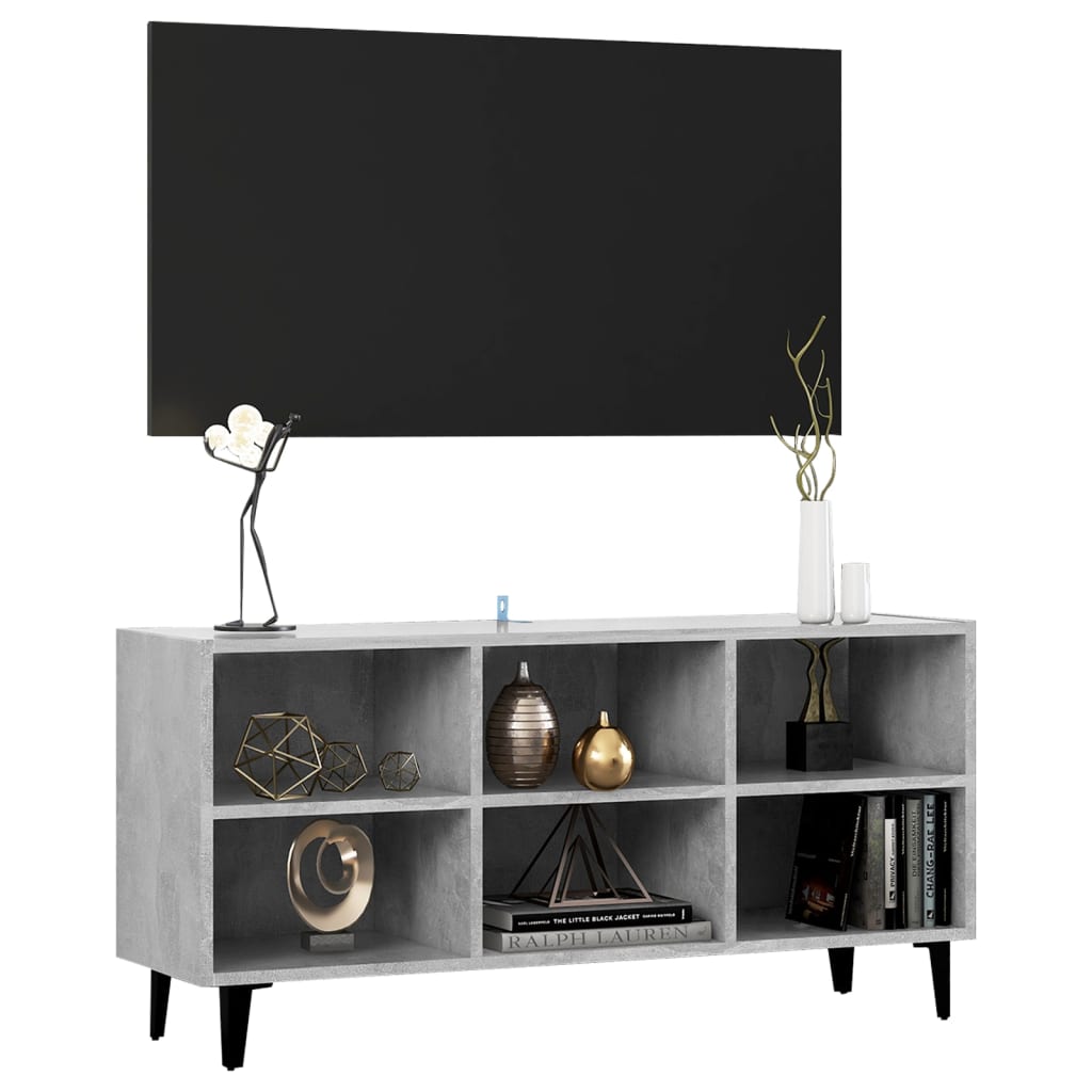 Meuble TV avec pieds en métal, gris béton, 103,5 x 30 x 50 cm